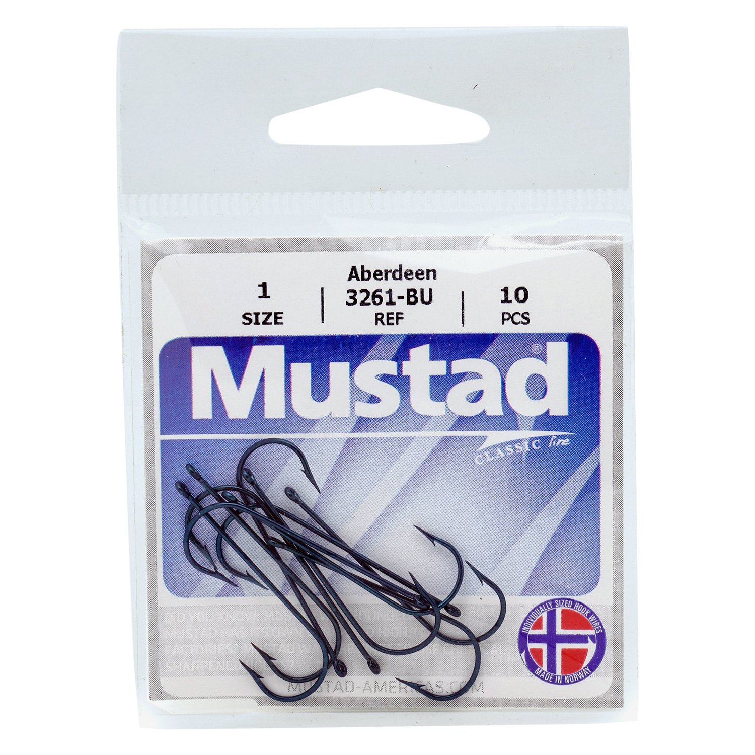 Mustad® 3261-BU-4-100 - Aberdeen 4 Size Blue Hooks, 100 Pieces 