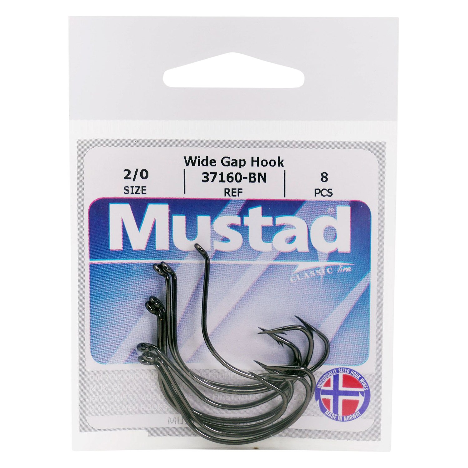 Mustad® 37160-BN-3/0-8 - Wide Gap 3/0 Size Black Nickel Hooks, 8 Pieces